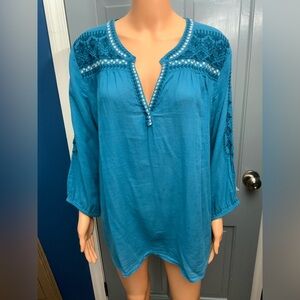 St. John's Bay Blue Embroidered Tunic